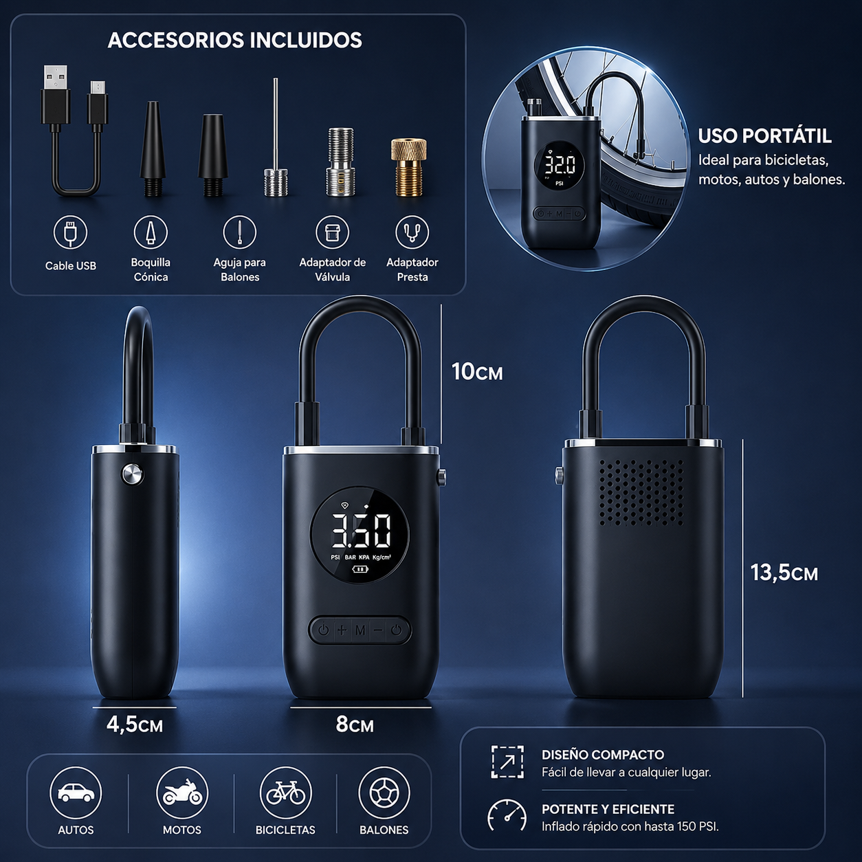 ‼️OFERTA EXCLUSIVA‼️NOVEDOSO INFLADOR - COMPRESOR PORTATIL