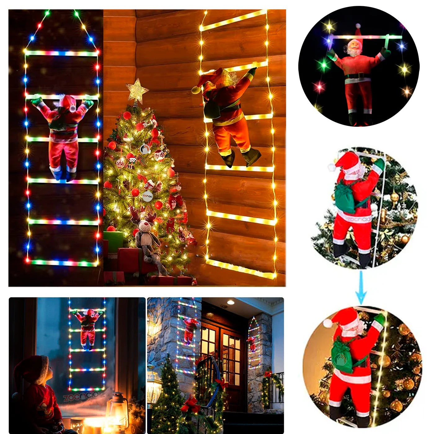 ‼️OFERTA EXCLUSIVA‼️NOVEDOSA ESCALERA NAVIDEÑA LED CON PAPA NOEL ESCALADOR